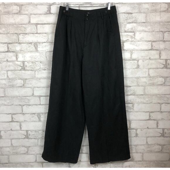 New MADEWELL Women's Size 4 The Harlow Wide-Leg True Black Linen Pant NG521 A24 - Picture 3 of 8